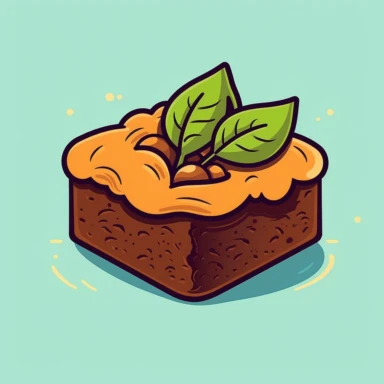Create a clipart of a small, nut-brown brownie with a plain, high contrast background. The brownie should be depicted in a cartoon style, with exaggerated features that emphasize its charming, whimsical nature. Use warm, inviting colors and bold, defined lines to bring the character to life, and make sure that every detail helps to convey the sense of playful mischief and unexpected surprises that the brownie represents. Whether you're using this clipart for a website, social media post, or othe