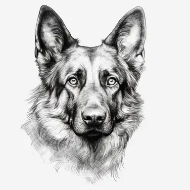 German Shepherd clipart no background, white, black, svg, sketchbook,free lines, on paper