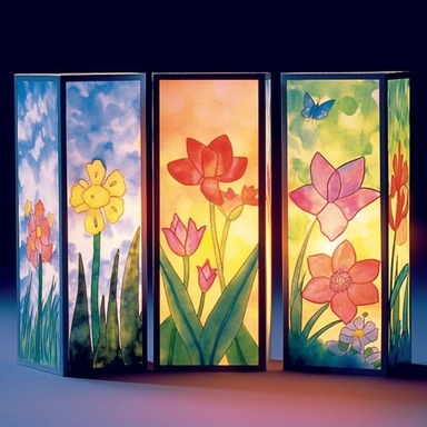 vibrant blossom of Interactive Light Art Patterns Grow Like Perfect Plants Craft an exquisite hand-drawn watercolor clip art image of a family gift niche adorned with birth flowers. Customize the image for a family of five: a March baby (Daffodil), a May baby (Lily of the Valley), a July baby (Larkspur), an October baby (Marigold), and a December baby (Poinsettia). Use soft pastel colors for the background, creating a gentle and serene atmosphere that complements the vibrant birth flowers. Pay a