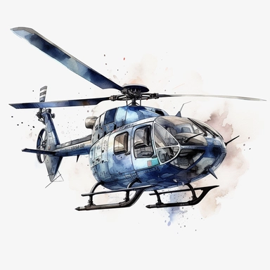 watercolor modern police helicopter, very detailed, clipart, modern style, white background, 8k