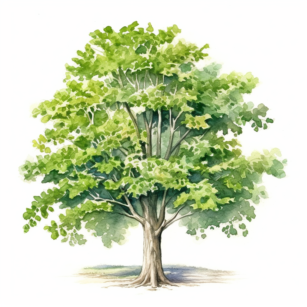 watercolor emerald ash tree, detailled illustration, clipart, white ...