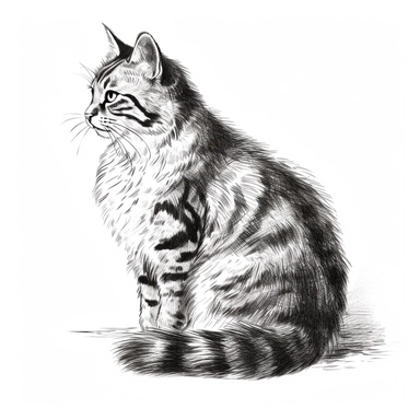 vintage clip art of a cat. Vintage drawing. White background. few lines. Ink illustration. Retro vector