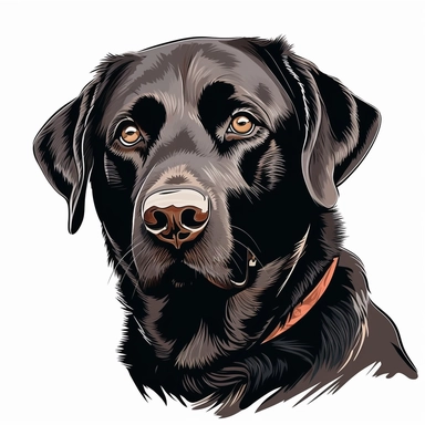 clipart of a black lab, americana style, white background, vector style