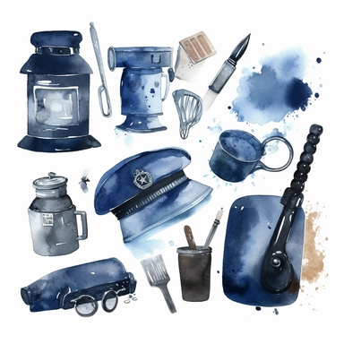 police and crime theme watercolor clipart white background