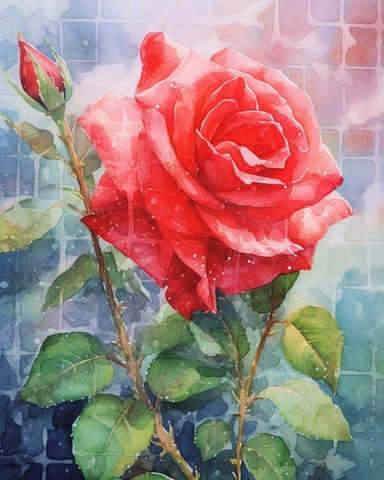 rice paper background. A stunning watercolor impressionist painting of big red rosewhite clipart depicting it in full form. The painting is rendered in HDR, DTM, full HD, and 8K resolution, with ultra-detailed brushwork that captures every nuance and detail of the subject. The painting is created by master artists such as Artgerm, Yoshitaka Amano, or Stefan Gesell, who are known for their realism and superb skills in professional color grading. The colors are vibrant and dynamic, with soft shado
