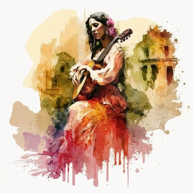 clipart of Spanish flamenco, Spanish culture, Spanish climate, watercolors faded