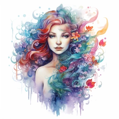 mermaid, watercolor, clip art, white background