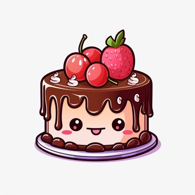 kawaii, single chocolate cake clipart, white background, svg, eps