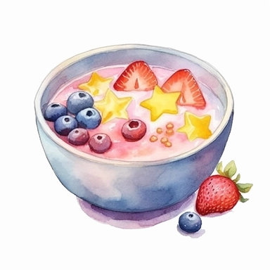 a smoothiw bowl with cute stars, beautiful realistic watercolor artwork, white background clipart