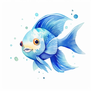 a cute baby angelfish clipart with watercolor illustration,full body shot,8k,etsy style, white background