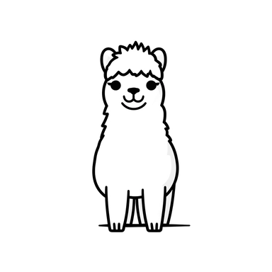 a simple black line drawn alpaca, simple clipart, isolated on white background, hd
