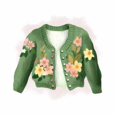 hand-drawn watercolour spring cardigan, watercolour clipart on plain background, high definition, 8k, intricate details, [ink effect]