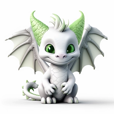 cute baby dragon with wings, white, clipart, 3D, toy, pure white background