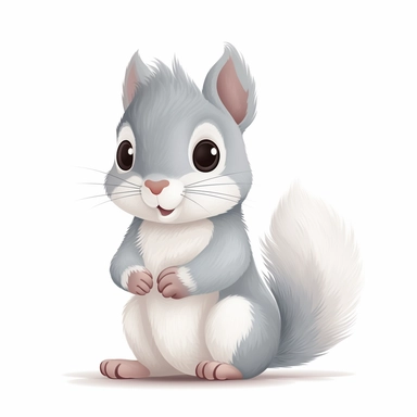 cute baby Gray squirrel clipart, happy, animal only, isolated on white background, illustration, pastel colors, no shadow, vector, high definition, Full HD, 8k