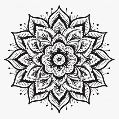 no shading. boho mandala. no shading. lines and dots. black. simple. clipart. white background