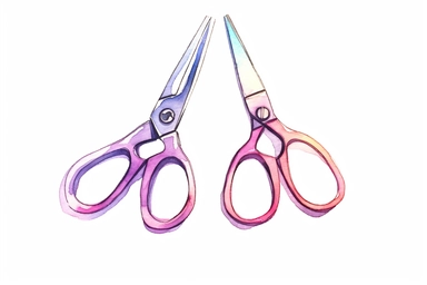 Watercolor School Clipart, a pair of scissors, a scissor is a cutting tool consisting of two blades pivoted together in such a way that the blades slide across each other when the handles are closed. Scissors are commonly used for cutting materials such as paper, cardboard, fabric, and hair. They are also used for various household and office tasks. Scissors come in different sizes and shapes for different purposes, objects in the style of minimalist illustrator, child drawing, white background,