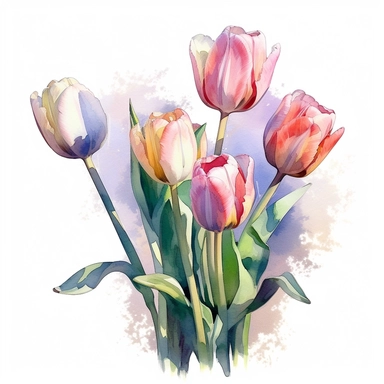 isolated clipart on a white background of a watercolor beautiful flowers Tulip illustration, in the style of zbrush, storytelling, mashup of styles, in the style of daniel f. gerhartz, transcendent, nikon d850, art of burma, captures the essence of nature, in the style of organic forms and patterns, expansive skies, hyper-detailed illustrations, i can't believe how beautiful this is, lively colors