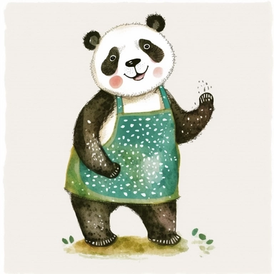 clipart, beautiful smiling,Panda,wear beautiful apron, playful pose, Usborne and Eric Carle,