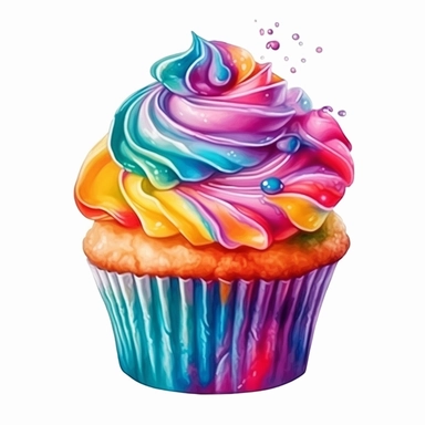 birthday cupcake, soft lisa frank style, oil painting clipart, isolated white background