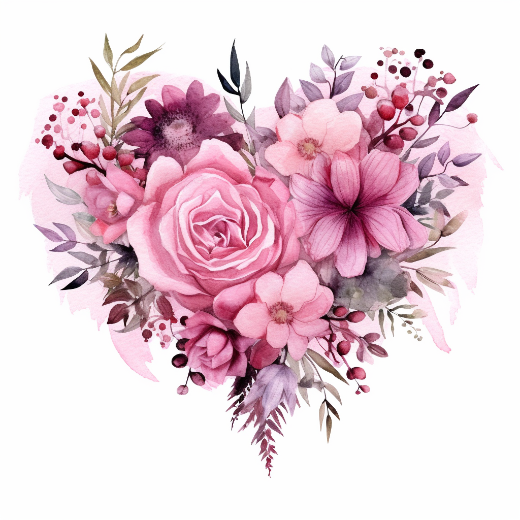 Delicate watercolor illustration of a pink flower bouquet, captured ...