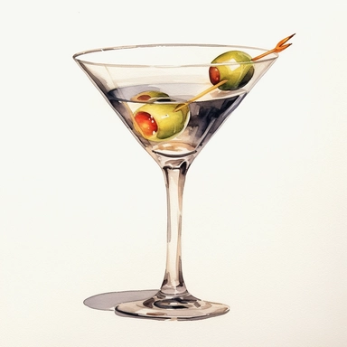 watercolor clipart of a Martini cocktail in classic glass on the white background ar 2:3
