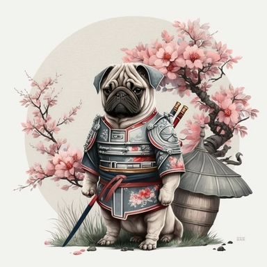 samurai pug hawaiian colourful anime manga kawaii cute vibrant clipart trippy vivid