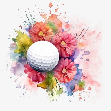 create a golf ball floral sports sublimations clipart uniqe water collor background and fresh flowers background high resulations designs
