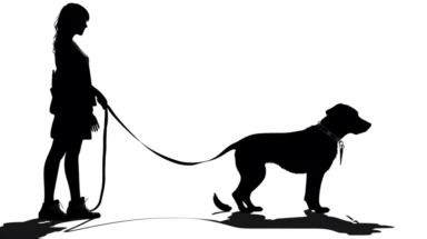 dog tied on leash vector. Clipart silhouettes