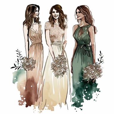 Best Friends wedding Fashion Illustration Clipart, high resoulution format,bride and bridesmaids png file