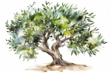 Watercolor, Olive tree, clipart, hd, on a white background, spaced out