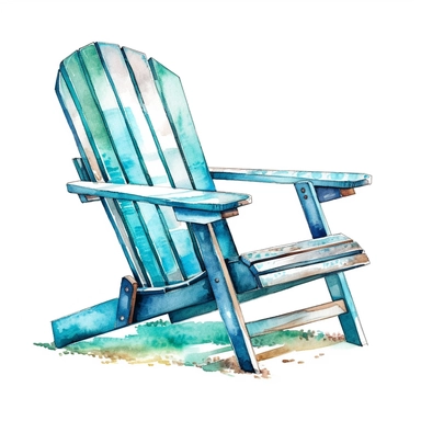 watercolor colorful clipart of a blue beach chair, hd, on white background