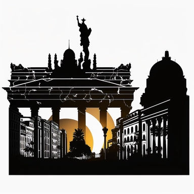 silhouette of the skyline of the german city Berlin, minimalistic, clipart, wall tattoo, must include brandenburger tor