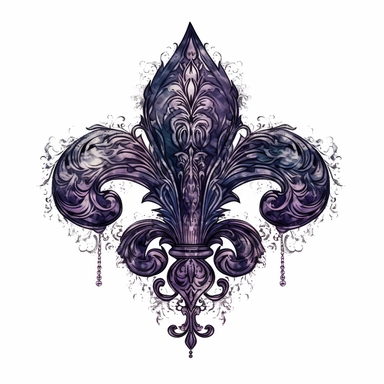 Clipart, gorgeous fleur de lis ink , dark colours, luminous, glowy, ink alcohol, intricate, illustration, detailed, 8k, png, isolated on white background