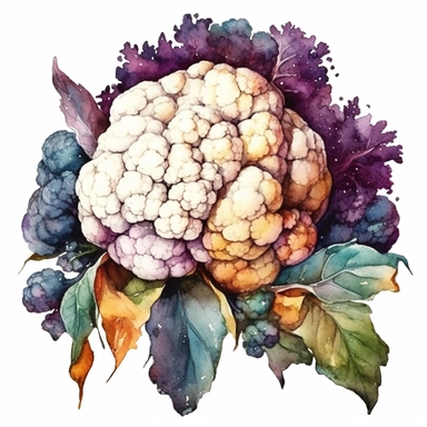 Clipart, Watercolor Cauliflower, Solid white background, no background