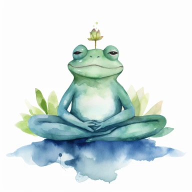cute cartoon frog sleeping in yoga lotus position, watercolor, white background, minimalistic, clipart