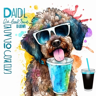 Funny Doodle Dog Watercolor Clipart Sunglasses Cold Drink Cute Doodle Dog PNG Commercial Use Dinking Doodle Dog Cute Illustration PNG Print