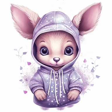 a shy baby deer in hoody Clipart, covered in hearts, Nursery summer Clipart, Easter Clipart, Crafting Digital Paper, purple and blue backlight Mother’s Day, white background