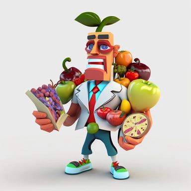 3D Cartoon in form of dietitian clipart mascot,transparent background, 128K,supermega pixel, insane detail, hyper detailed,huge details, UHD, 8K