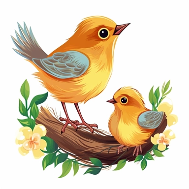 Clipart baby bird with mom