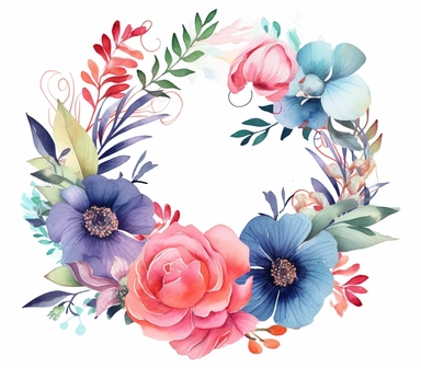 Embrace the allure of floral beauty with this 3D watercolor clipart featuring a captivating wreath of flowers against a pristine white background. The artwork captures the essence of watercolors, with soft brushstrokes and vibrant colors that create a visually stunning composition. The clipart exudes a mood of serenity and elegance, evoking the feeling of being surrounded by a bouquet of blooming flowers. Against the white background, the intricate details and delicate hues of the watercolor flo