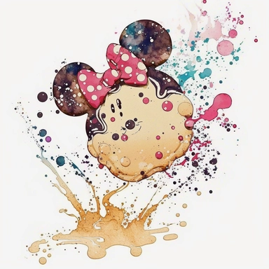cookies in the shape of Minnie Mouse, funny,sweet , watercolor, watersplash, White Background, Clipart