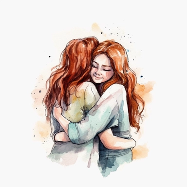 illustration, watercolor, best friend hug clipart, black outline, white background