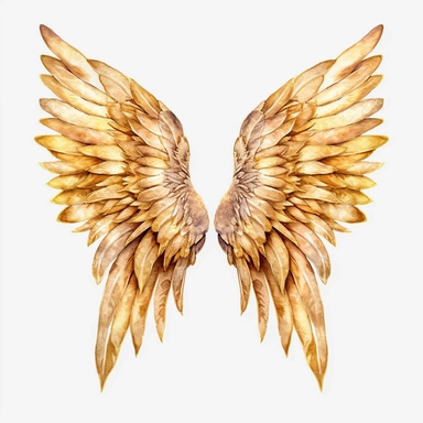 golden angel wings, watercolour clipart