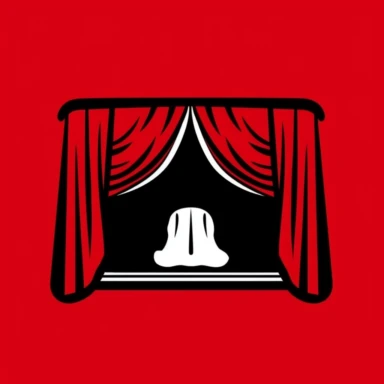 theatrical stage with curtain outline, logo, unisex, simple logo, not very much detail, bloack clipart style
