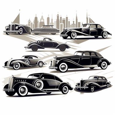 stylised clipart of cars in black and white