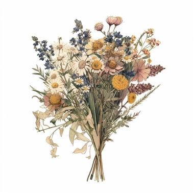 1 tiny boquet of dried wildflowers, ideal for wedding stationary, clipart