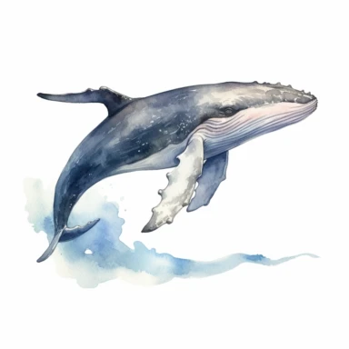 Watercolor cute humpback whale Clipart hd, isolated on white background