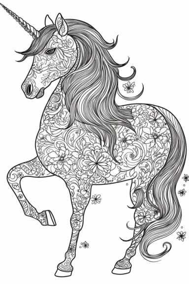 cute unicorn playing depicted in the style of clipart, white background, vector lines, in the style of a coloring book, thick, clear,lines, black and white,