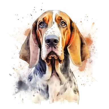 American English Coonhound dog, water color style, clipart, white background