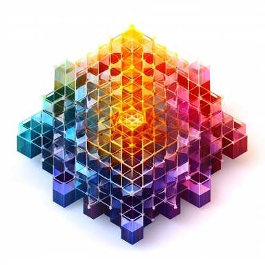 clipart of geometric 3D lotus spiritual awakening, matrix code, intricate, vibrant chakra colors, sacred geometrical patterns, on white background